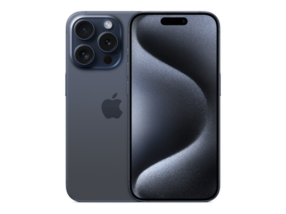 iPhone 15 Pro תצוגה בצבע כחול